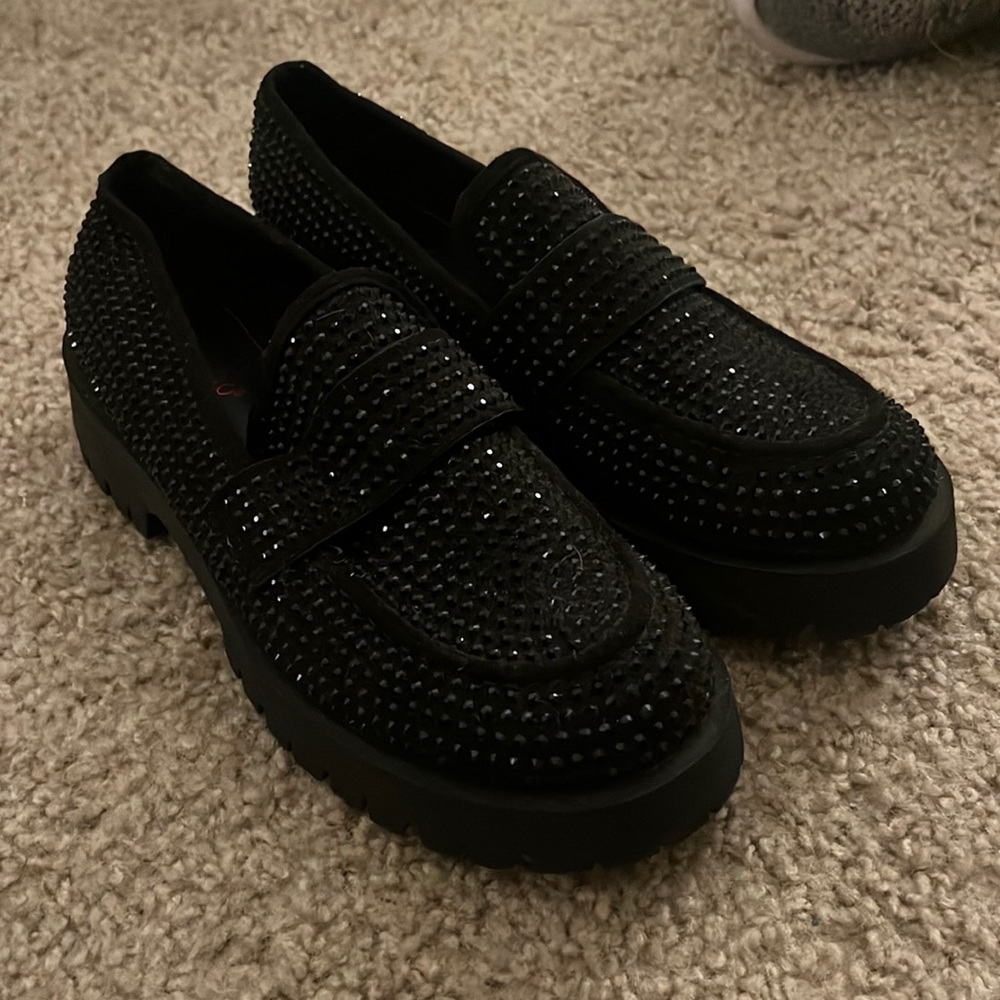 Black bamboo sparkly loafers size 9 (fits 8.5) !